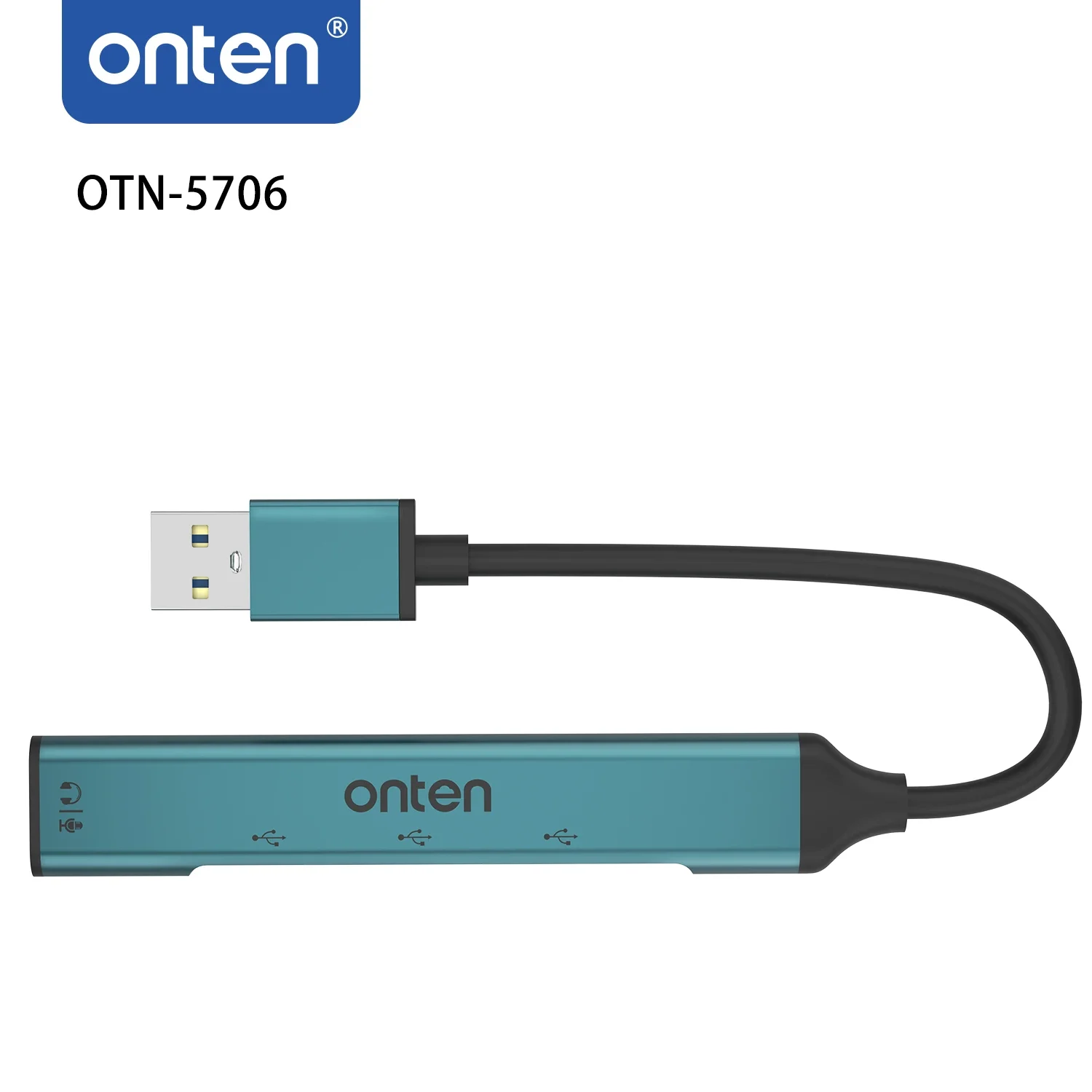 ONTEN 4 IN 1 USB A TO USB 3-Port HUB With  3.5MM Jack Adapter Audio Output Mic Input