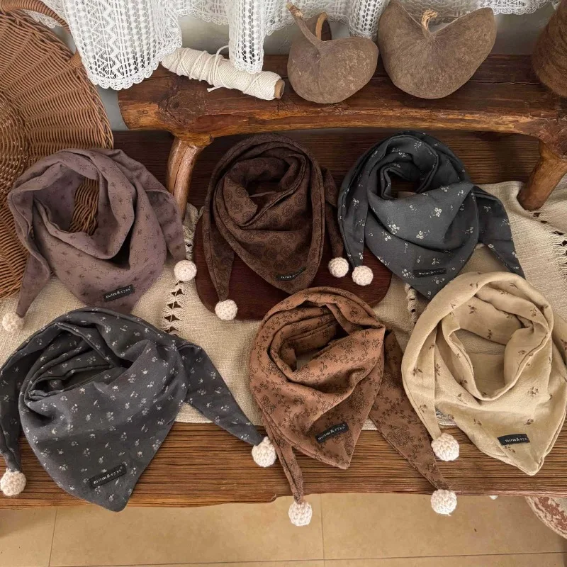 

Детский шарф с цветочным принтом, легкая детская бандана, теплая бандана для мальчиков и девочек, осенне-зимние теплые тонкие квадратные шарфы для малышей