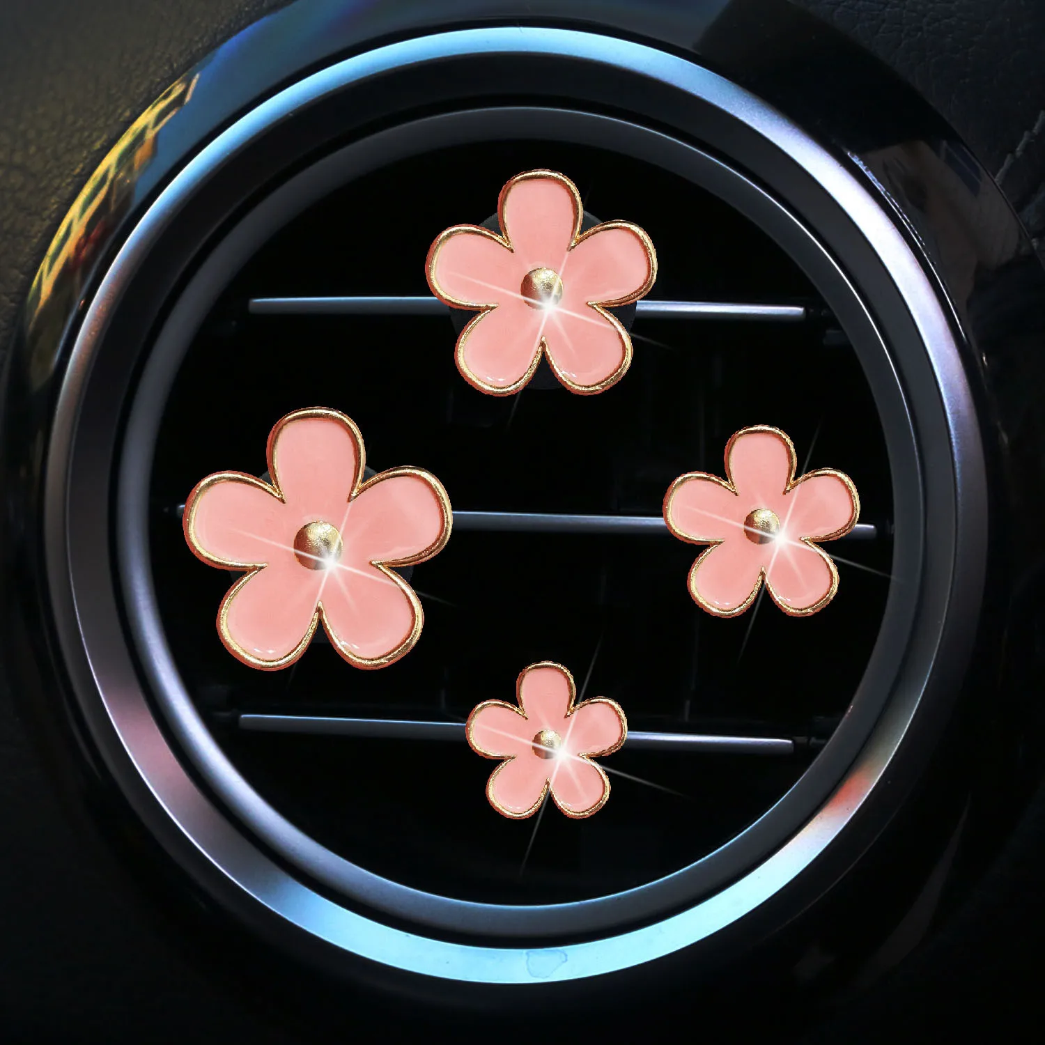 1set Small Chrysanthemum Car Perfume Accessory Alloy Small Daisy, Five-Petal Flower, Flower Car Air Vent Perfume Decoration Clip