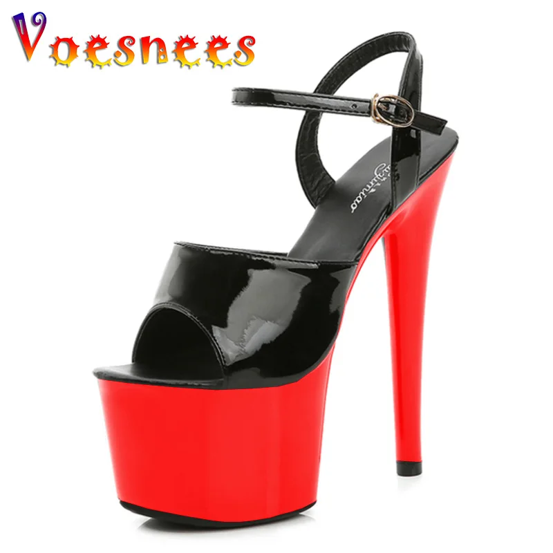 2022 Dress Party Shoes Adult Mixed Color Stripper Super High Heel 17cm Summer Sexy Women Sandals Gladiator Pole Shoes sandalias