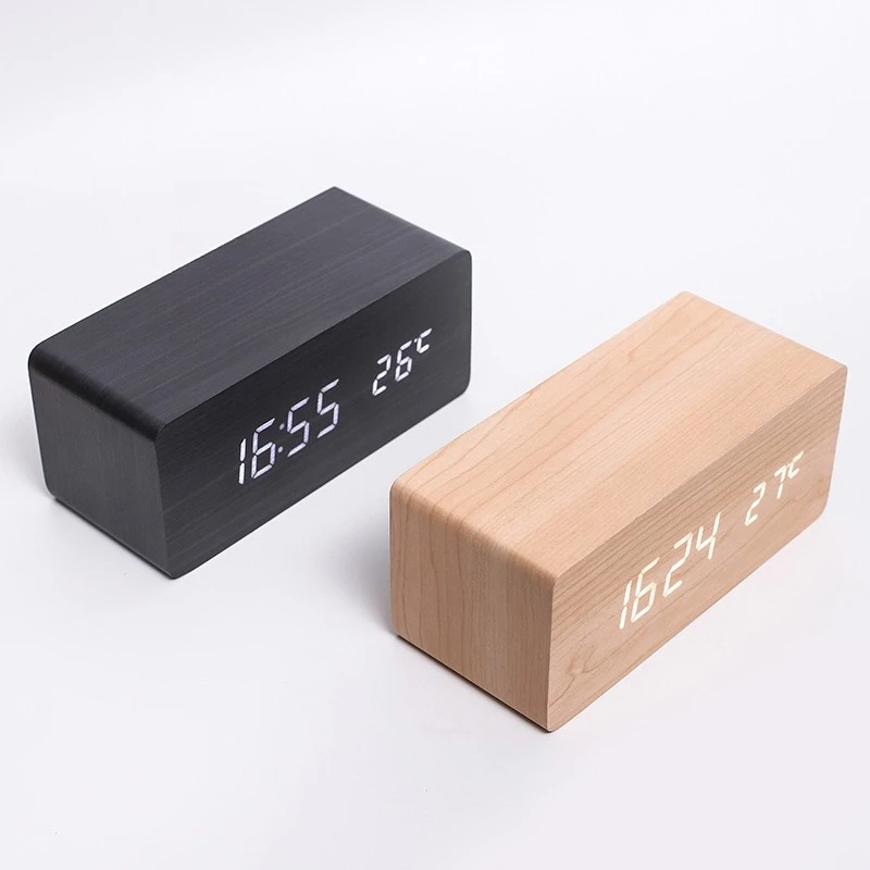 Wooden Light Emitting Diode Alarm Clock Wireless Charger Charging Clock