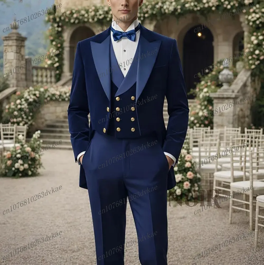 

Новый мужской костюм из темно-синего бархата для свадьбы, вечеринки, торжественных мероприятий, жениха, шафера, выпускного, деловых встреч, мужской смокинг, комплект из 3 предметов: пиджак, жилет, брюки