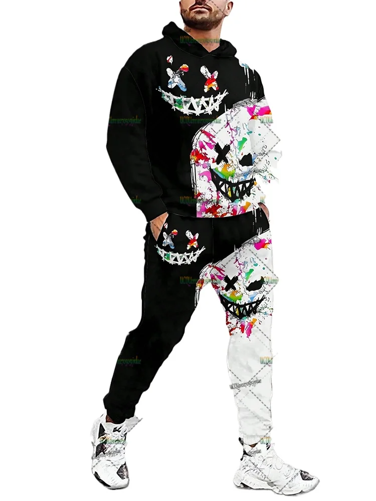 Street Fashion Tracksuit Sets For Men Hoodies+Pants Suits 3D Creative Smiling Face Pullover Set Man Clothing