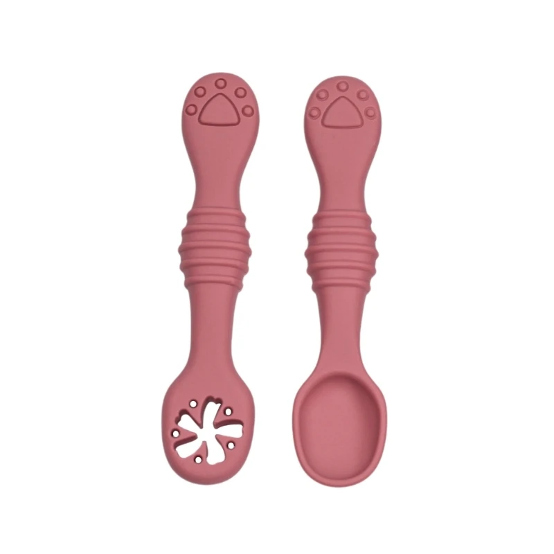 Conjunto infantil de colher e garfo de silicone alimentício, utensílios de alimentação de bebê, talheres de bebê, colher de treinamento, talheres para crianças, 2 peças