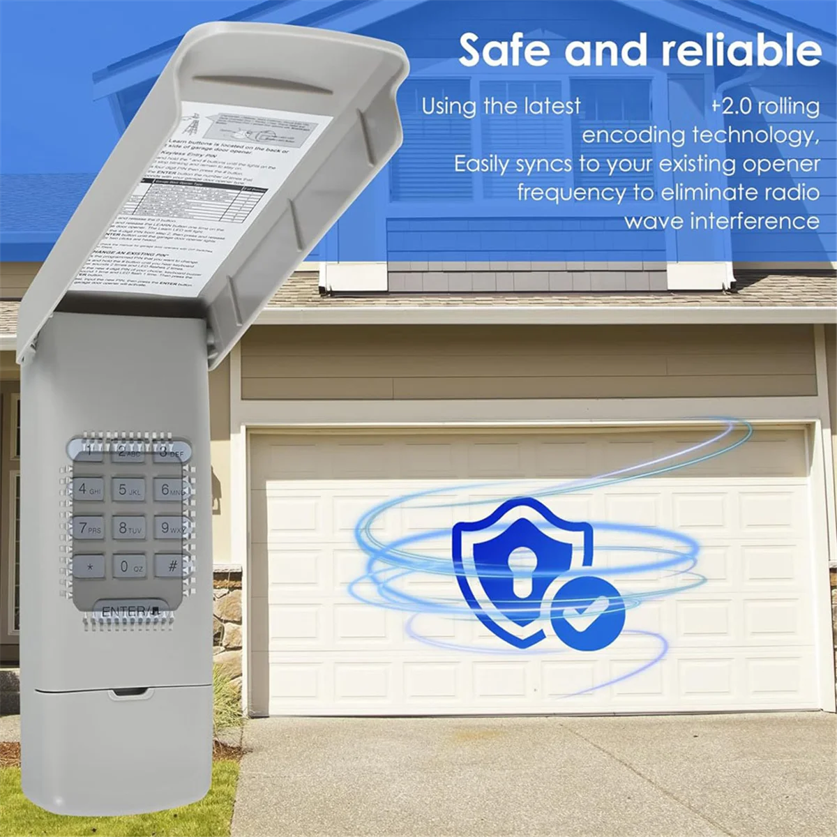 ABSQ-Garage Door Opener Keypad, Wireless Keypad Keyless Entry Compatible for 877MAX 377LM 977LM Wireless Keyless Keypad Safe