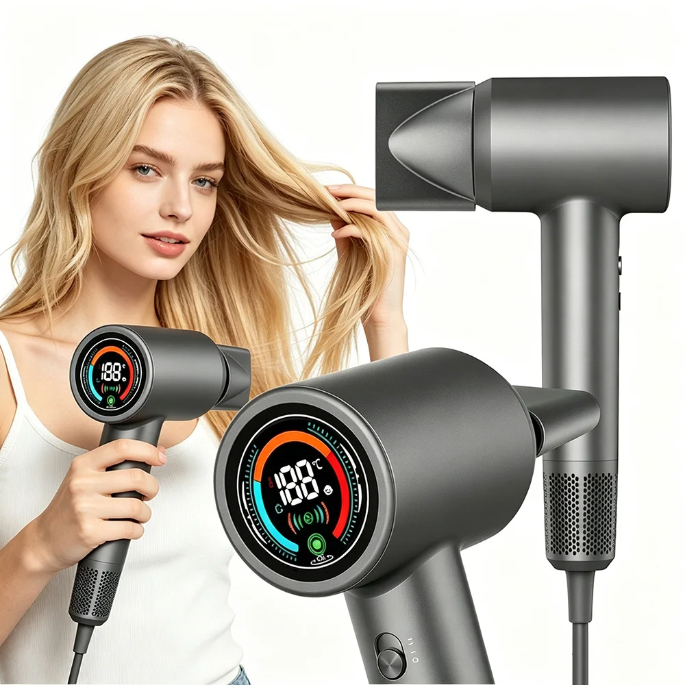1500W Blattloser Haartrockner Professioneller Föhn 110.000 U/min Geeignet für Zuhause und Salons Leistungsstarker Haartrockner mit LCD-Display