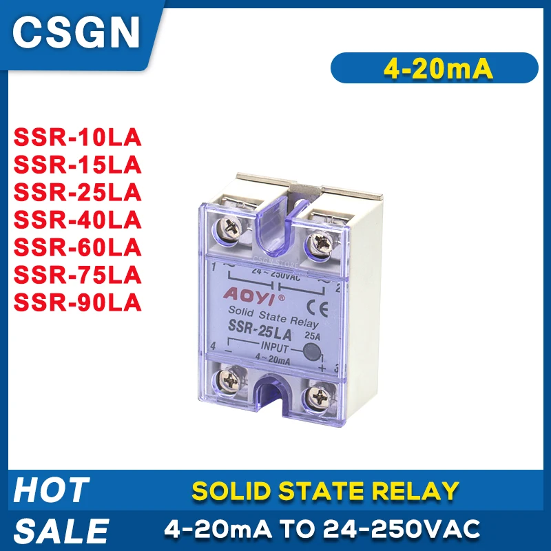 AOYI SSR40LA SSR-40LA 4-20mA Input 24-250VAC 40A SSR Single Phase Voltage Regulator