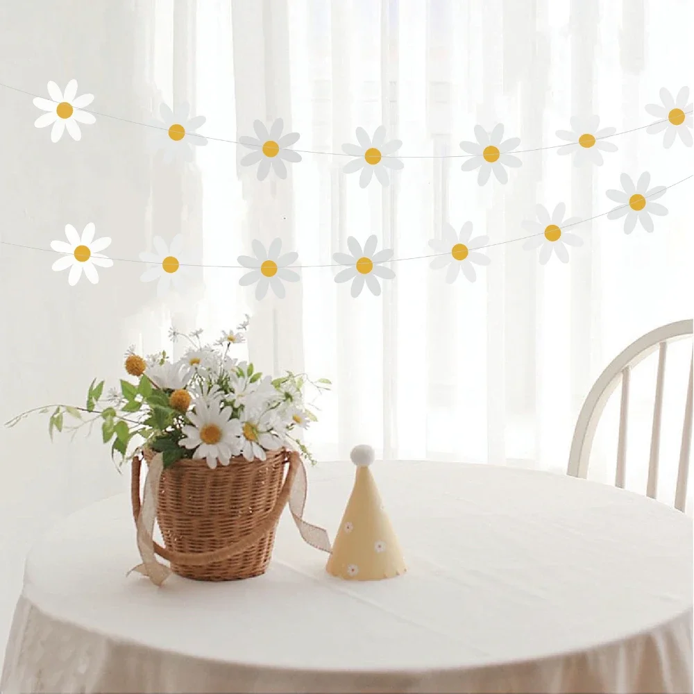 Children's Birthday Party Decoration Hanging Room Decoration Ins Small Daisy Flag Flower Gender Reveal Banner Baby Shower Decors