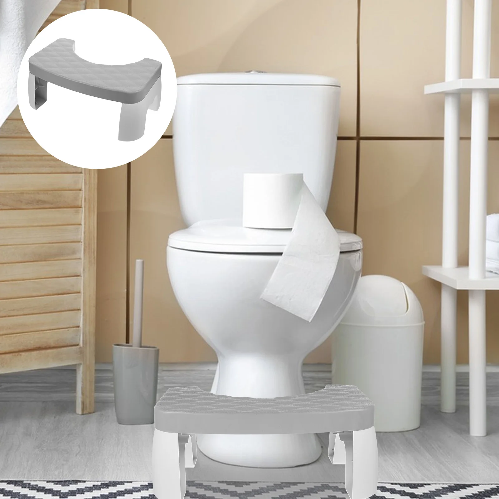 

Non-Slip Folding Footstool For Bathroom Toilet Kitchen Home Heavy Duty Plastic Step Reinforced Legs Portable Potty Stool For