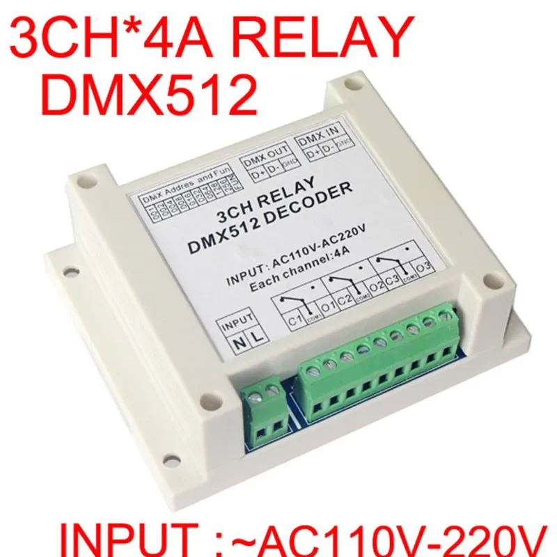 DMX-RELAY-3CH/4CH-220 50/60HZ AC110-220V Controller Decoder RGB Led Strip Lights DMX512 Relays 3P Use For Led Strp Lights Lamp