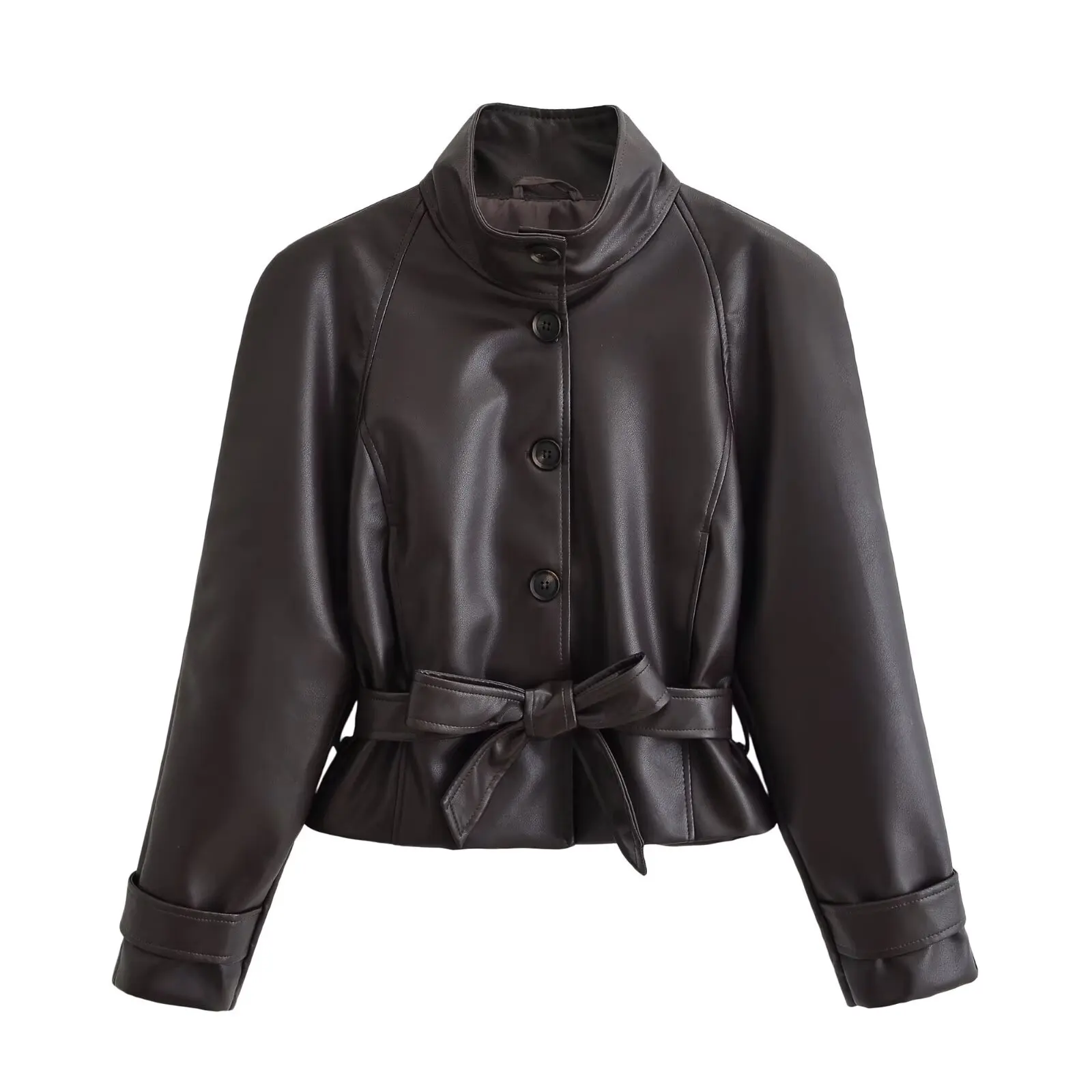 KONDALA Vintage PU Elegante Damenjacke Mode 2026 Herbst Lässig Modern Schick Einreihig mit Gürtel Streetwear Oberbekleidung – Detail 7