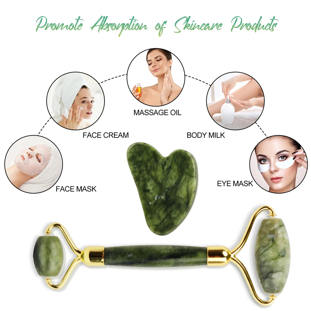 Natürliche Jade Guasha Board Roller Massage gerät Körper Gesicht Auge Haut kratzen Akupunktur Kinnlift natürliche Xiuyu Stein Gouache Massage