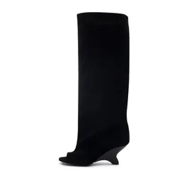 2026 Spring/Summer Coarse High Heels Women's Knee Length Fashion Open Toed Midsole Boots 34-44 Large Women's Boots
