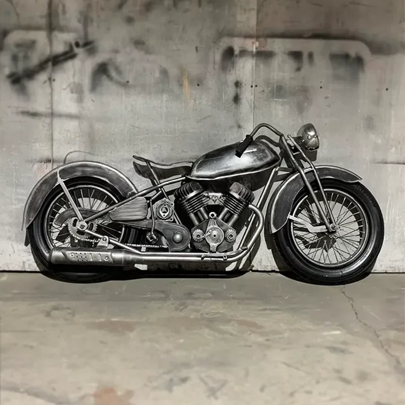 Modern Metal Motorcycle Sculpture Creative Vintage Motor Statue Wall-mounted Industrial Art Decor for Bar Garage