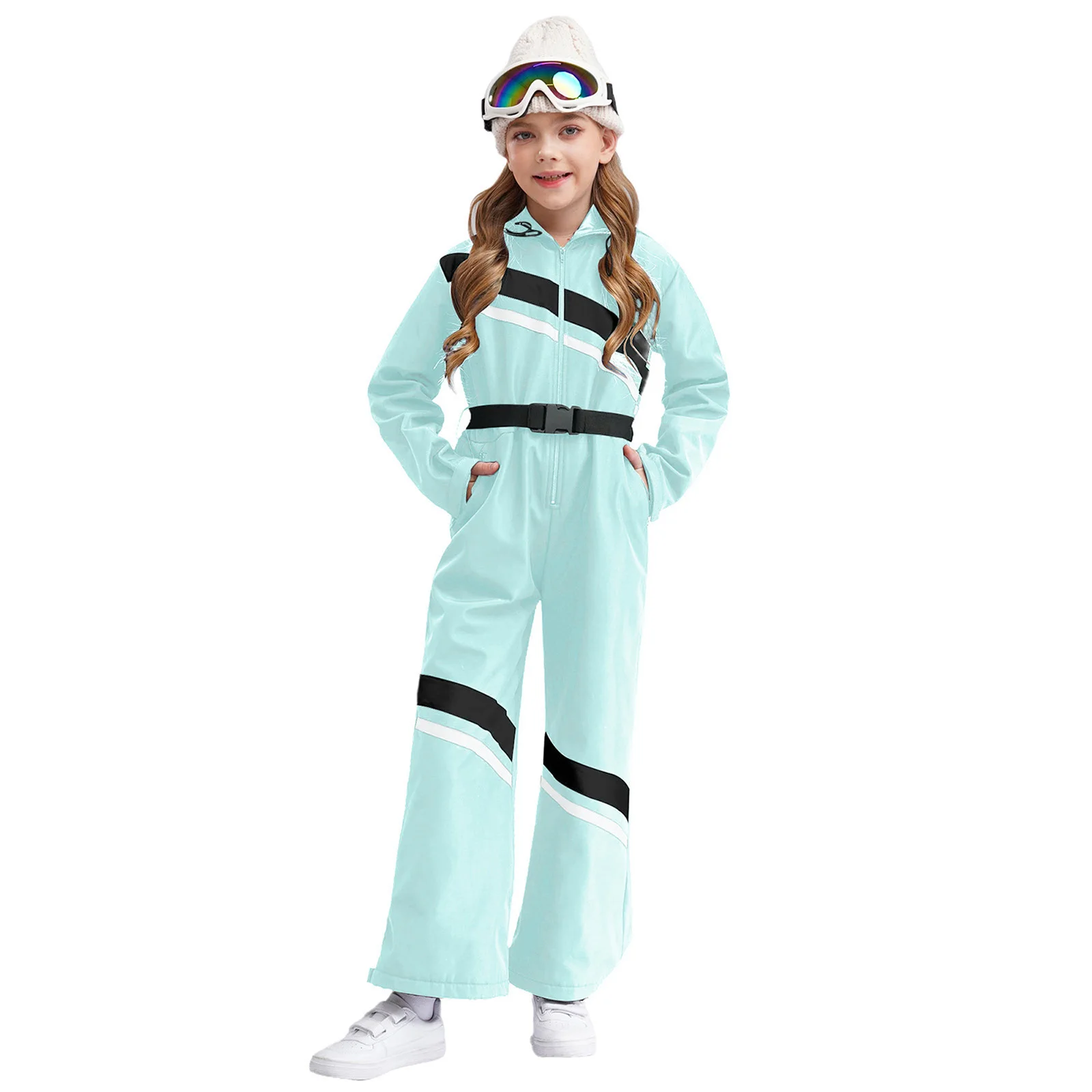 Nuove tute da ballo per pattinaggio con cappuccio da sci per ragazze per bambini Set manica lunga con cintura Sci da campeggio Snowboard Costume da alpinismo