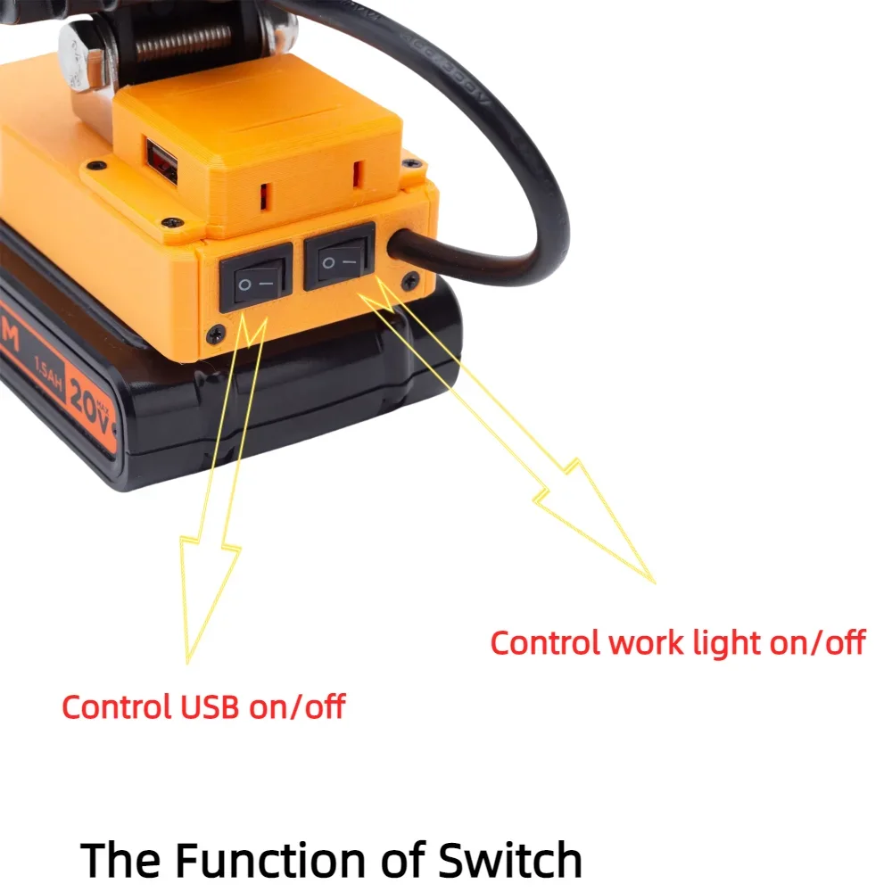 Portable LED Work Light for BLACK AND DECKER 18V/20V Battery Powered Outdoor Camping Light with USB (excluding Battery)