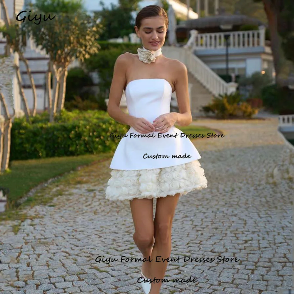 

Giyu A-line 3D Followers Mini Wedding Dresses 2024 Strapless Mini-Length Above Knee Birthday Party Dress Vestidos Novias Boda