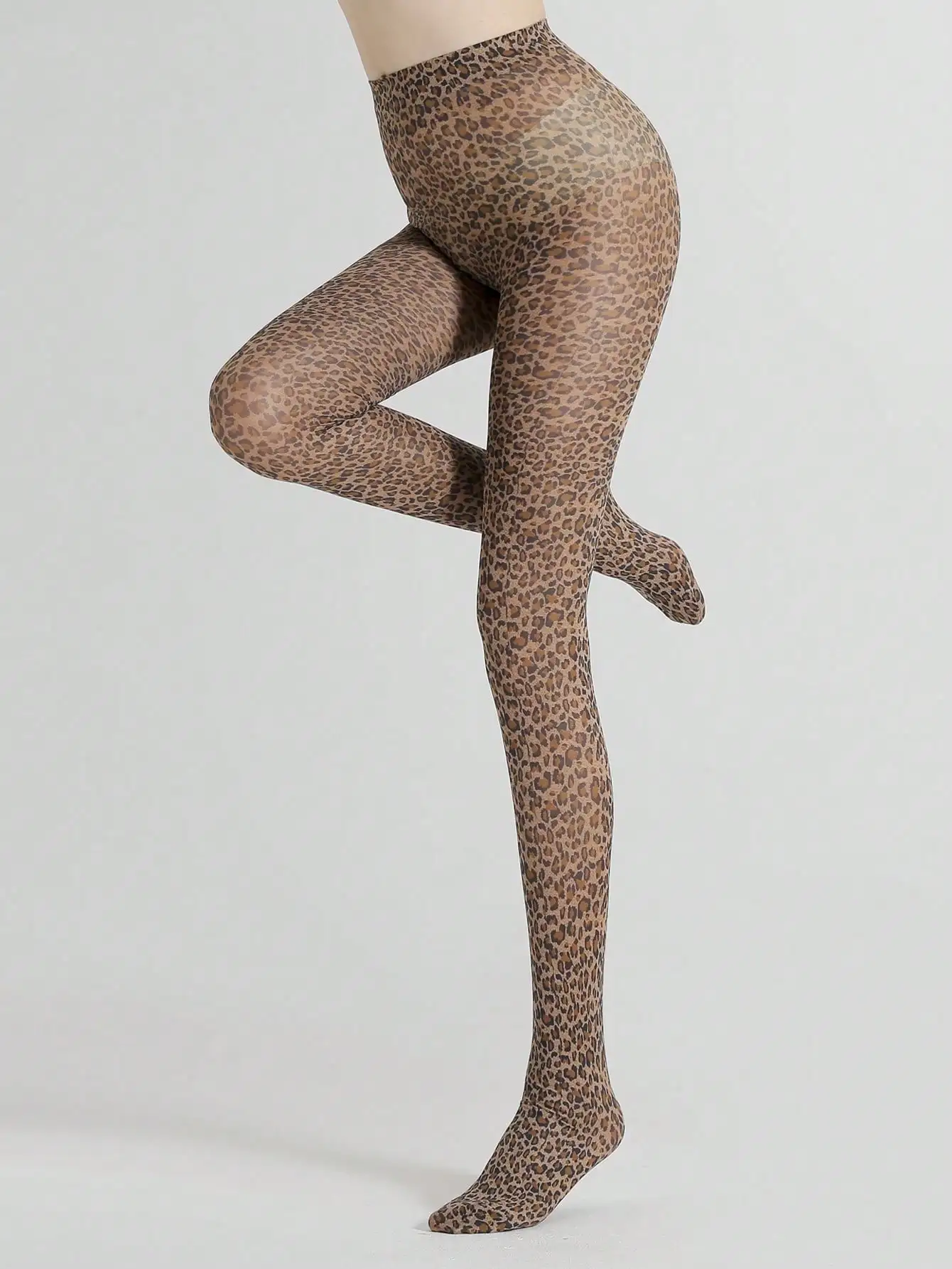 A pair of women's leopard print fashionable tight fitting pantyhose