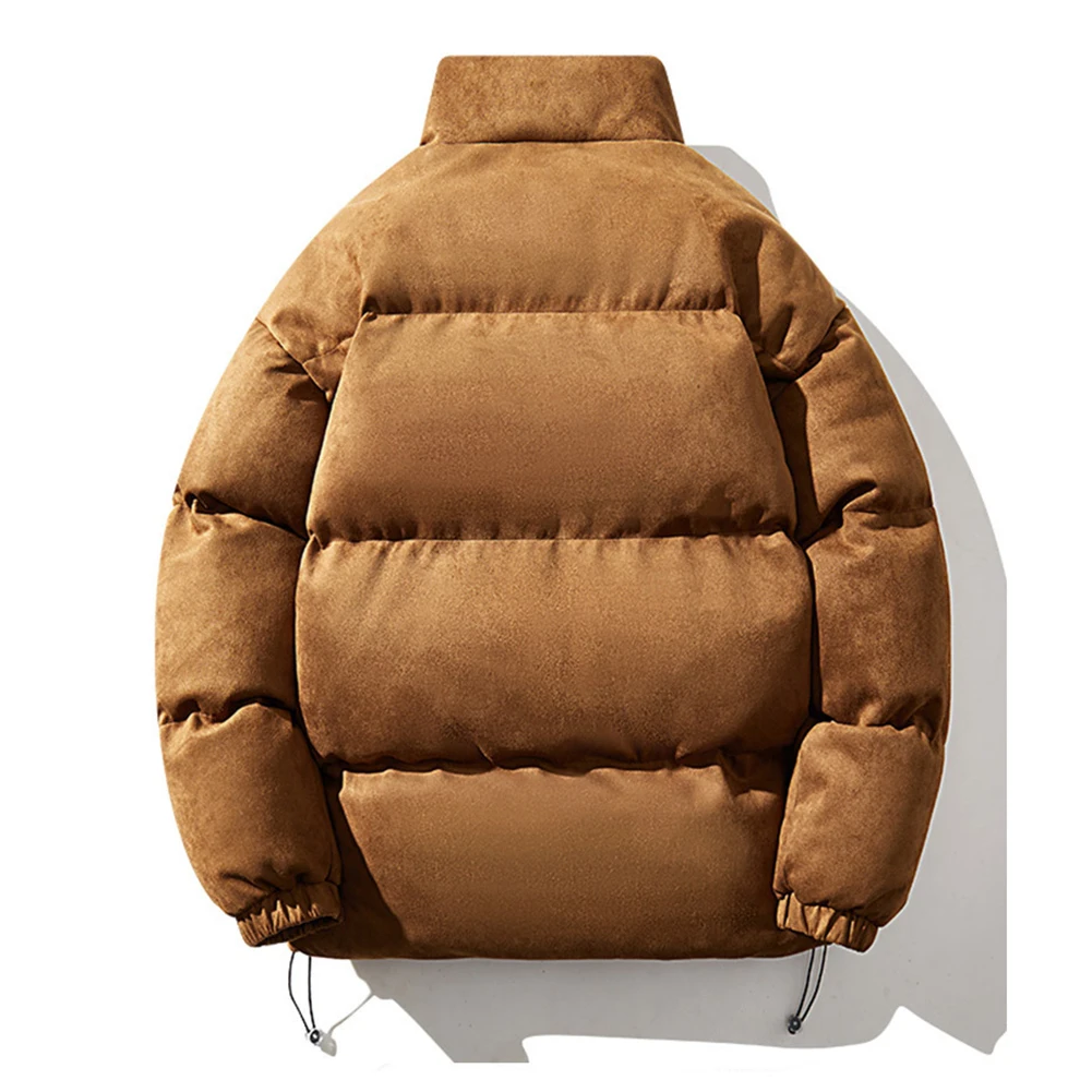 سترات رجالية كبيرة الحجم دافئة للسترة مع ياقة واقفة وحاشية برباط ومعطف صلب مصنوع من جلد الغزال للاستخدام اليومي