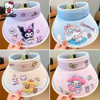 Sanrio Sun Protection Hat Cinnamoroll Sunshade Cap Kuromi Summer Sunscreen Hat My Melody Sun Hats Girl Anime Gift Pompom Purin
