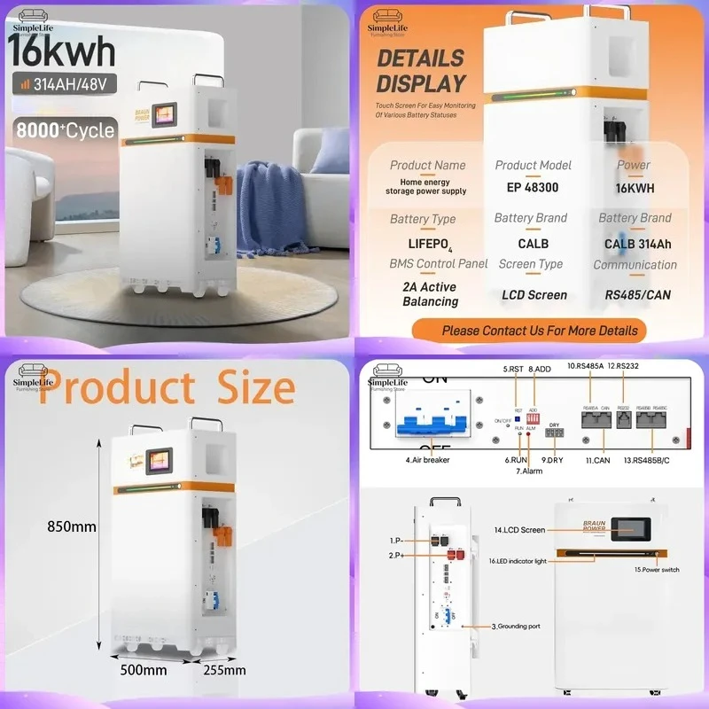 51.2V LiFePO4 Battery 20kWh 30kWh 40kWh 50kWh Stackable Solar Energy Storage System Lithium Ion Power Wall for Home Off Grid