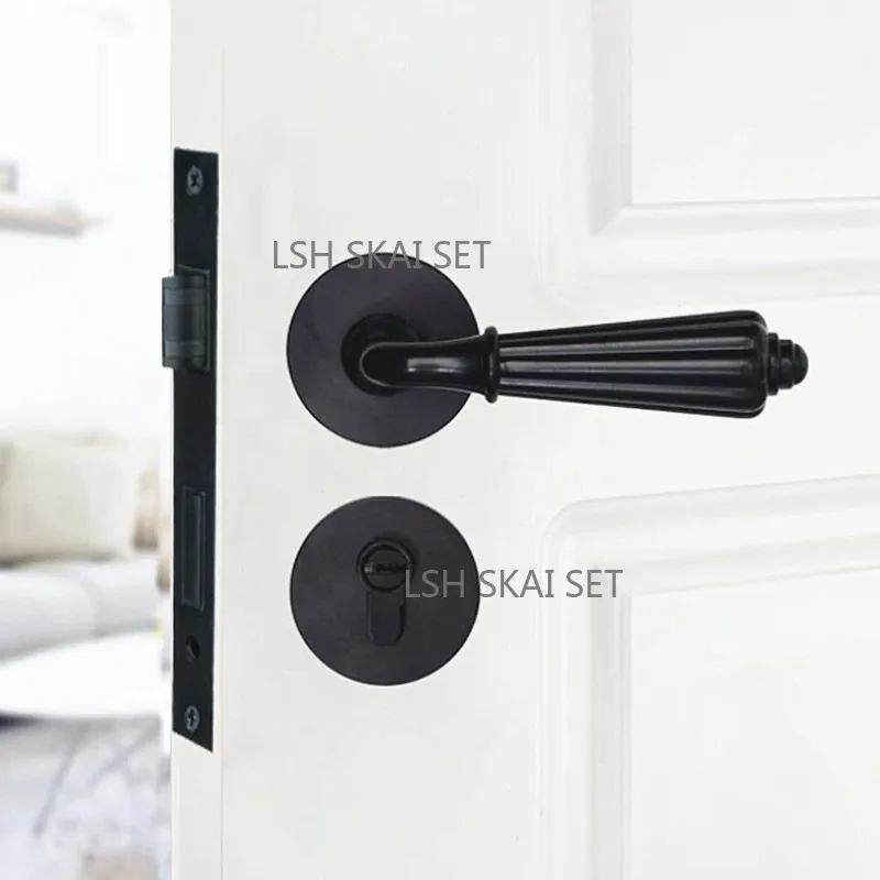 Black Zinc Alloy Bedroom Door Lock Silent Security Door Lock Modern Double-sided Handle Lock Furniture Hardware Door Accessories