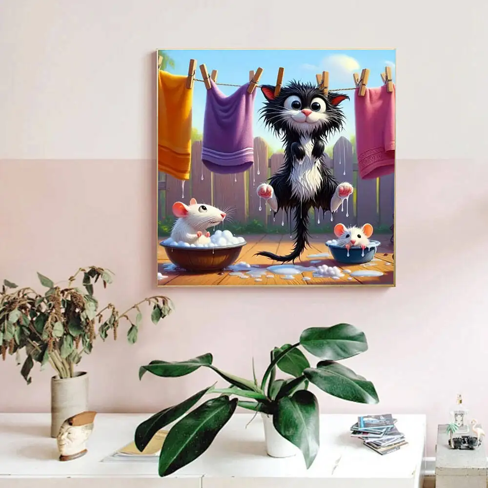 Huacan Animal 5D Diamond Painting Lovely Cat And Mouse Full Drill Rhinestones Mosaic Art Cartoon Design Craft Kit - view 3