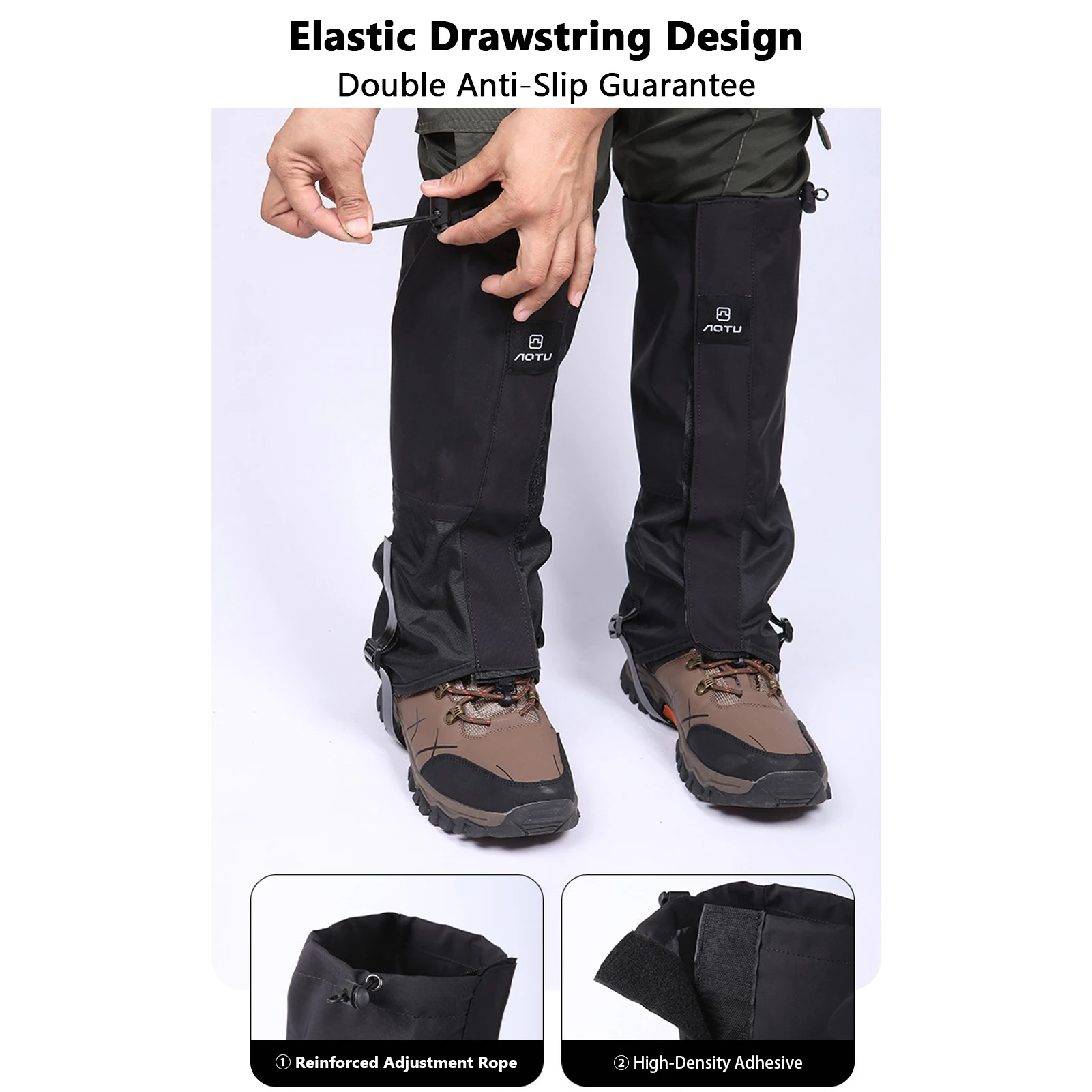Men's Outdoor Boot Gaiters Rainproof Breathable Anti Snow Anti Sand Leg Gaiters with TPU Strap for Hiking Skiing Boot Gaiters