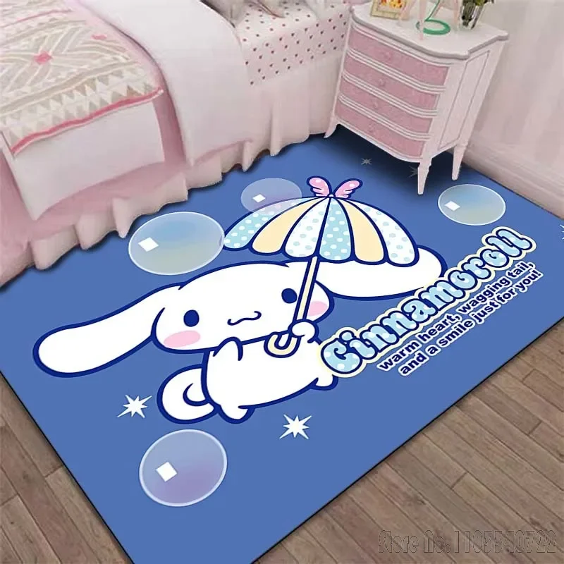 Kawaii Sanrio Cinnamoroll Printing Carpet for Girls Room Living Room Bedroom Home Decor Area Rug Non-slip Mat Pink Room Decor