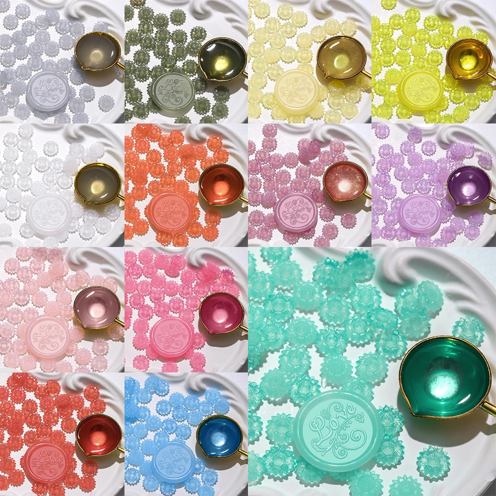 Sunflower Semi-transparent Sealing Wax Beads Fire Lacquer Wax Grain for DIY Christmas Invitation Paper Card Envelope Decor 2024