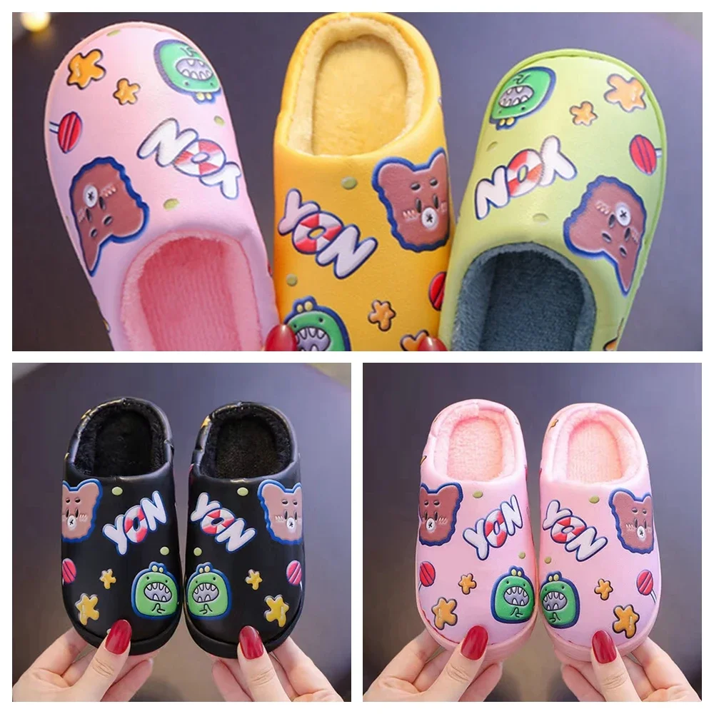 Kids Home Slippers For Girls Winter Warm Shoes Boy Casual Slippers Flat Cartoon Boys Autumn Indoor Bedroom Home Shoes Baby Woman