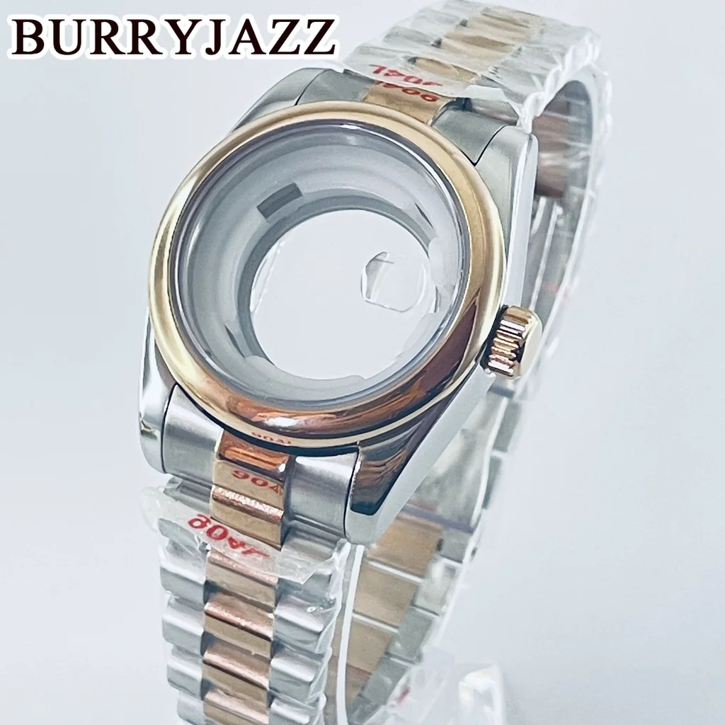 BURRYJAZZ 31mm NH05 NH06 caja de reloj caja de acero inoxidable rosa plateada con cristal de zafiro resistente al agua