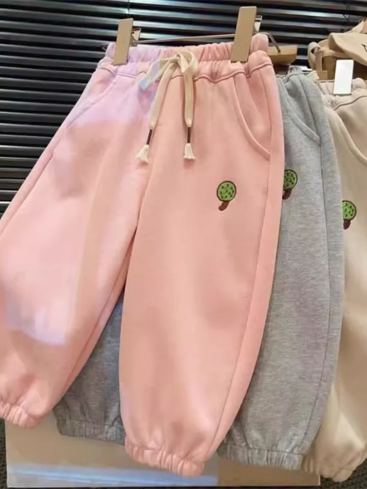 

Спортивные повседневные брюки для девочек, весенне-осенние, новые, с мультяшным принтом, модные брюки для маленьких девочек, с коротким рукавом, круглый вырез