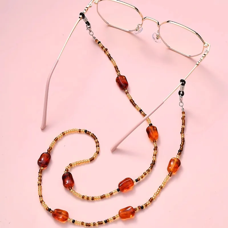 Amber Glass Glasses Chain Women Fashion Sunglasses Street Photo Decoration Chain Reading Glasses Anti Slip Anti Falling Hanging