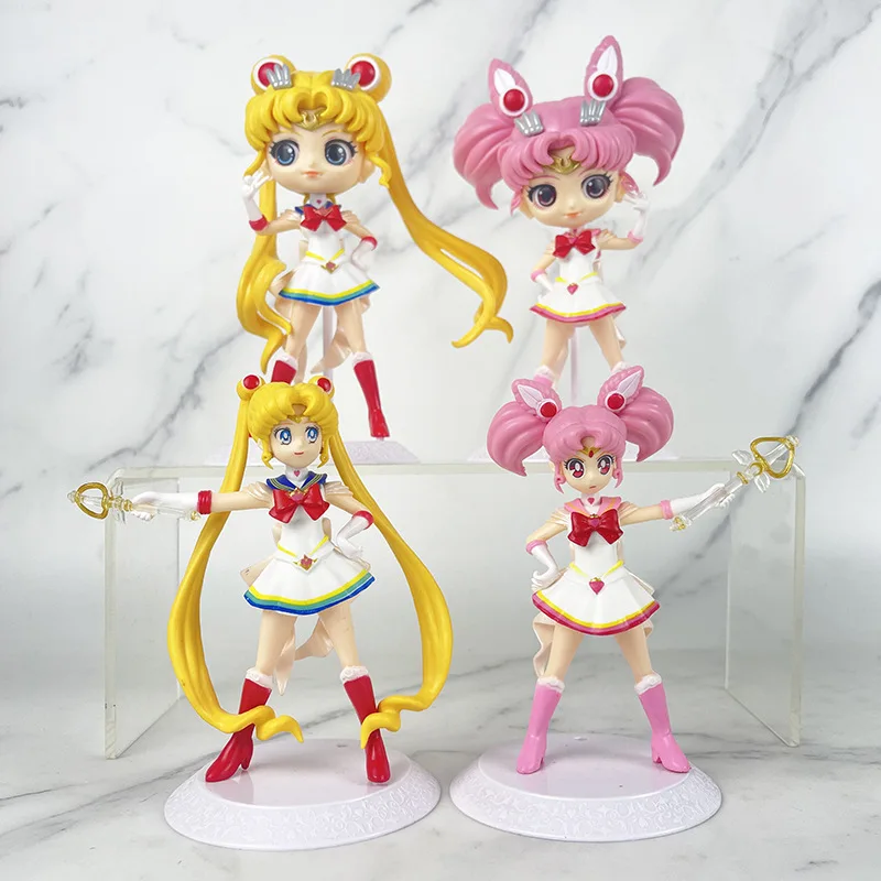 

Kawaii Anime Sailor Moon Figures Tsukino Usagi Chibiusa Figur Pvc Toy Model Hand Made Anime Dolls Toys Gifts for Kid