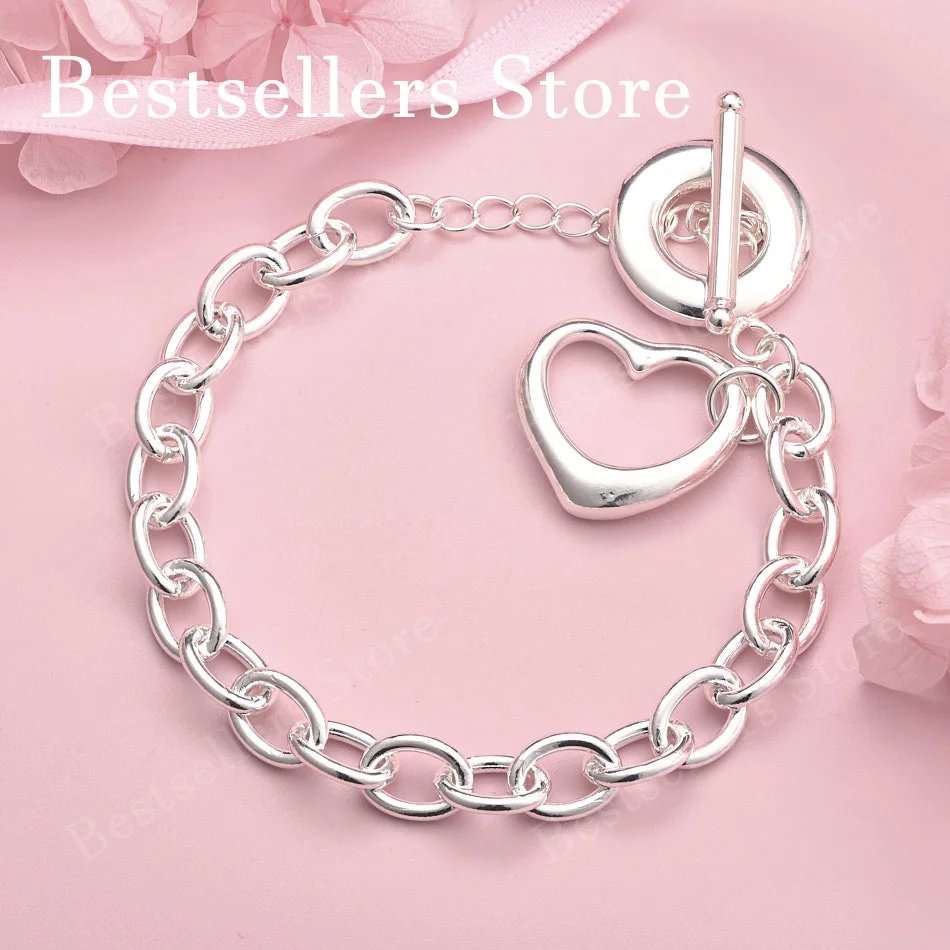 

Элегантный изысканный круглый браслет в форме сердца из стерлингового серебра 925 пробы, 8 дюймов, для женских модных вечеринок, свадебных подарков, ювелирных украшений.