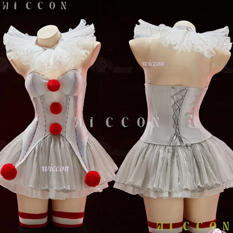 فستان تنكري لفيلم الهالوين المهرج Pennywise Doujin زي Genderswap رعب مخيف مثير فستان نسائي كرنفال لعب الأدوار #4