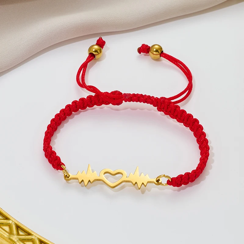 Trendy Creative Heartbeat Cardiogram Woven Rope Bracelet Women ECG Heart Adjustable Jewelry Girl Unique Bracelets Gift