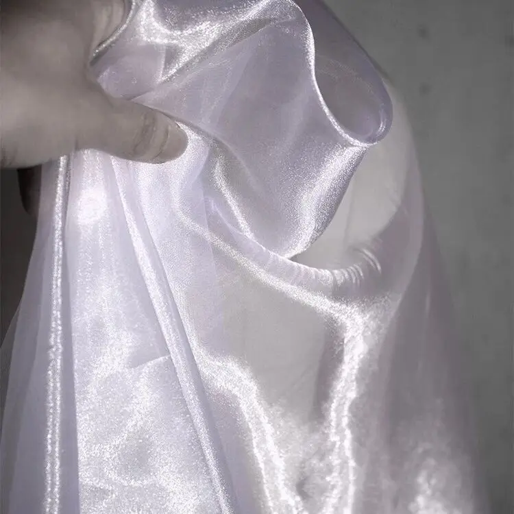 Fine sparkling high density organza transparent stiff  crystal yarn smooth fabric sewing wedding dress skirt DIY scene layout