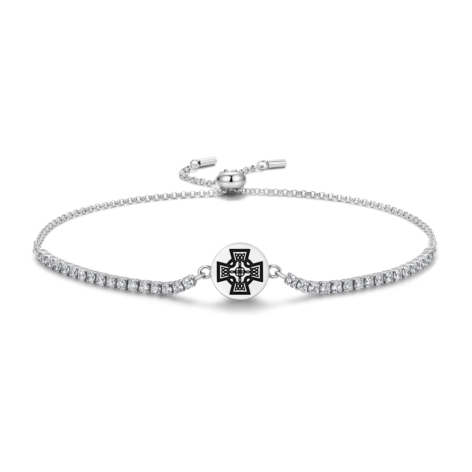 

Celtic The Celtic Cross 925 Sterling Silver Charm Zircon Bracelets Diy for Jewelry Womens Accessories Trendy Gift