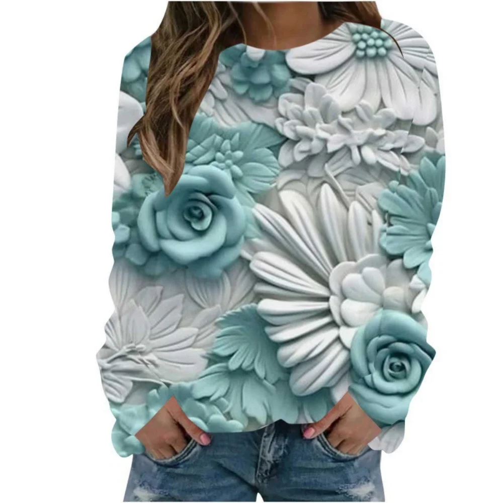 Felpe natalizie Fiore floreale Stampa 3D Donna Autunno Moda Felpe Streetwear Y2k Pullover Harajuku Top Abbigliamento donna