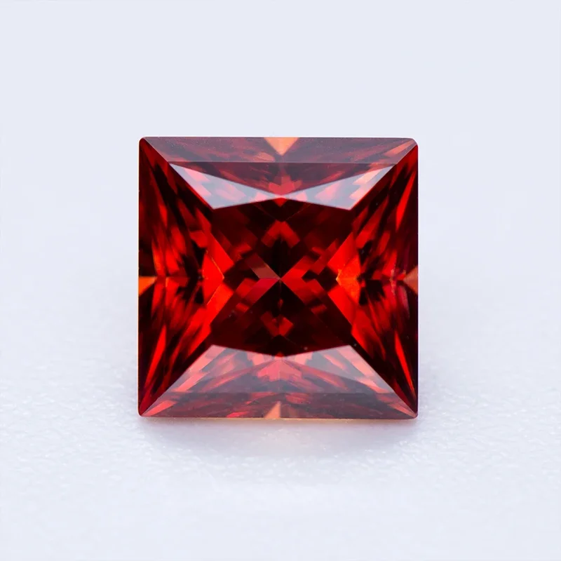 

Moissanite Stone Garnet Color Princess Cut Gemstone Lab Grown Diamond for Advanced Jewel Making with GRA Certificate