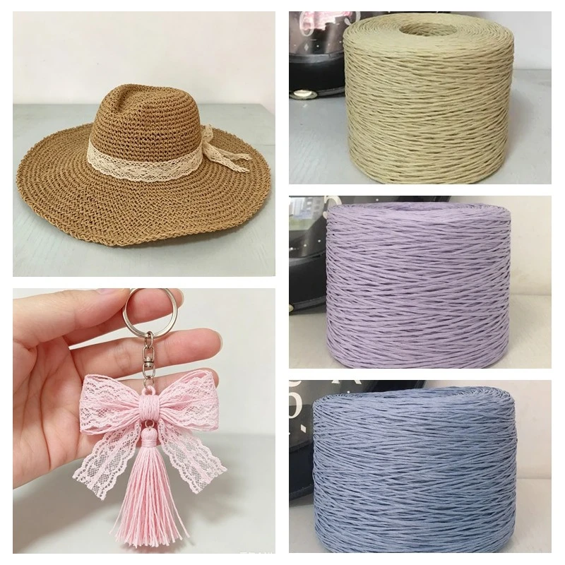 250g Hilo de Rafia de Verano para Tejer a Mano Sombreros de Paja, Zapatos, Manteles Individuales, Envoltorios de Bolsas, Decoración, Lazos para Alfombras, Embalaje, Hilo Liso para Manualidades