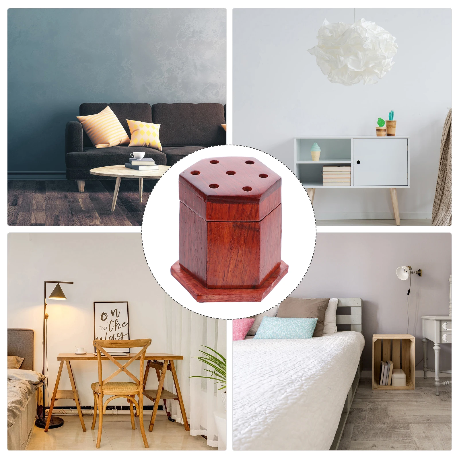 

2pcs Hexagonal Incense Burner Small Vintage Home Decor Wood Censer Holder Compact Light Stable Study Bedroom Yoga