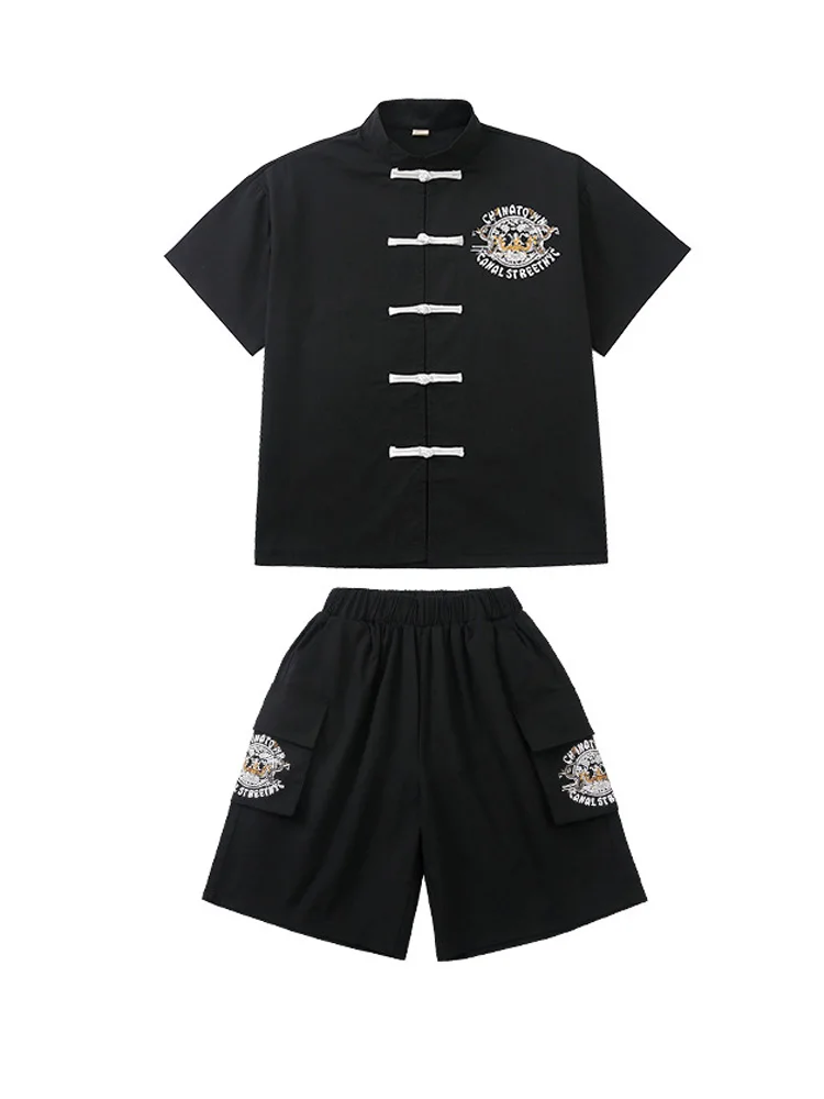 子供 Kpop ヒップホップの服中国風の衣装赤/黒ストリートセットガールズボーイズジャズダンス衣装服