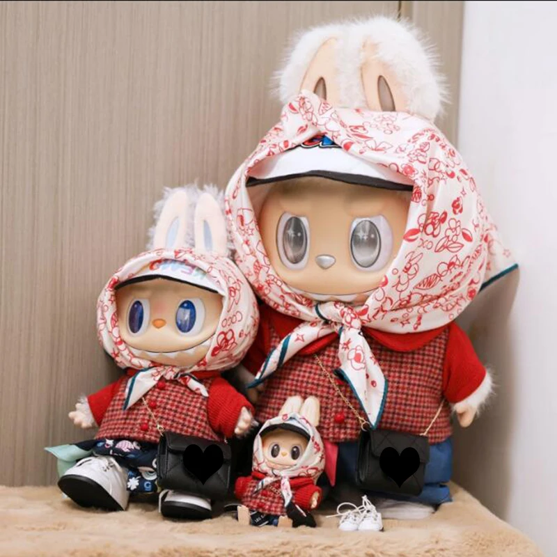 

Gd Same Style 17-58cm Labubu Red Checkered Coat Jeans Headband Set Zimomo Fashion Clothing Graffiti Shoulder Bag 38cm Labubu Cus