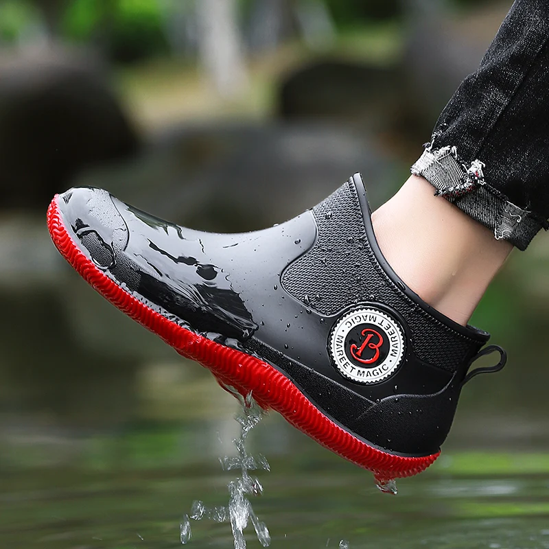 

Men's Rain Boots Winter Warm Cotton Short Tube Waterproof Non-slip Kitchen Work Safety Rubber Boots Fleece Lined Rain Boots