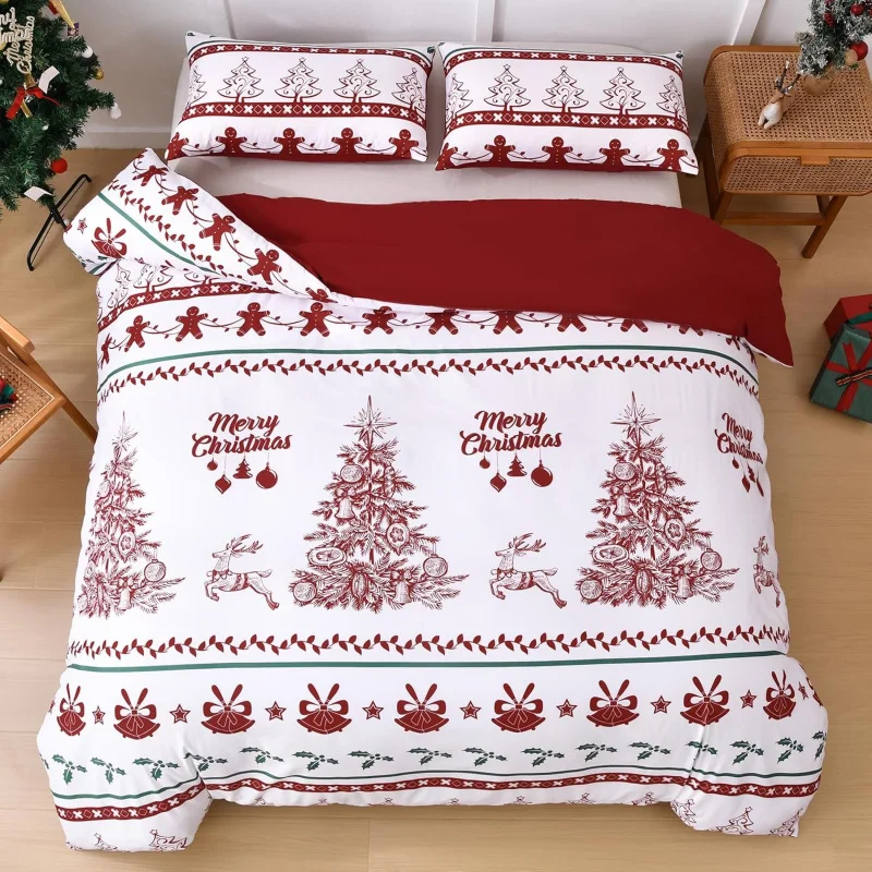 Christmas duvet cover large 3PCS reindeer pattern ultra-fine fiber bedding set with zipper (2 pillowcases, no duvet)