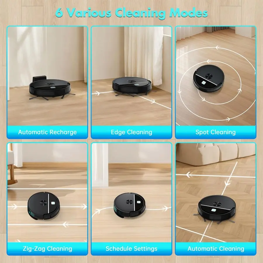 مجموعة مكنسة كهربائية وممسحة روبوت، شفط قوي بقدرة 3500 باسكال، مع جهاز تحكم عن بعد لتطبيق WiFi، مكنسة كهربائية روبوتية للتطهير، مزبلة ومقاومة الماء #6