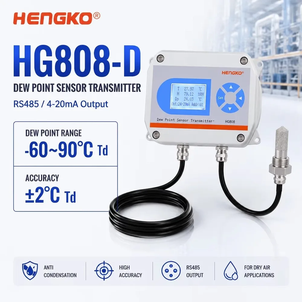 HG808-D Dew Point Transmitter -60 to 90°C Td for Compressed Air Systems Anti-Condensation Industrial Sensor